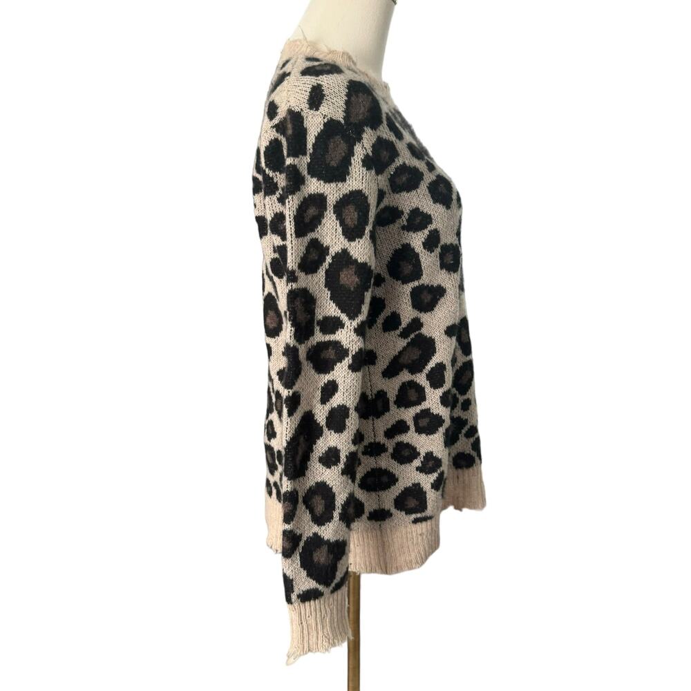 Aqua Distressed Leopard Print 100% Cashmere Sweater Edgy Animal Grunge 80s Small - Picture 9 of 12